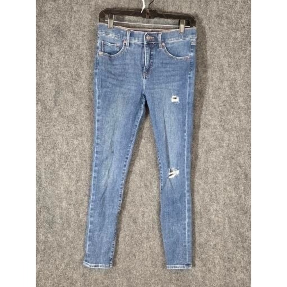 Womens 4R Jeans Blue Mid Rise Distressed Skinny Hyper Stretch Denim Express